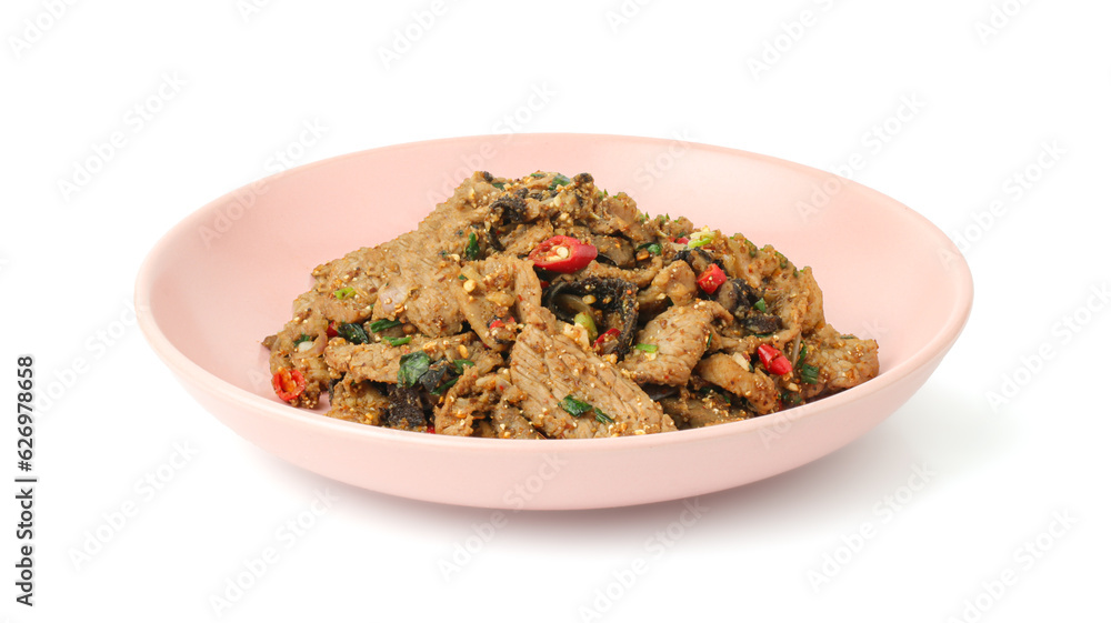 Spicy Minced Beef Thai Food - Delicious Asian Cuisine with Aromatic Herbs and Spices. Spicy Minced Beef Thai Food - Delicious Asian Cuisine with Aromatic Herbs and Spices.