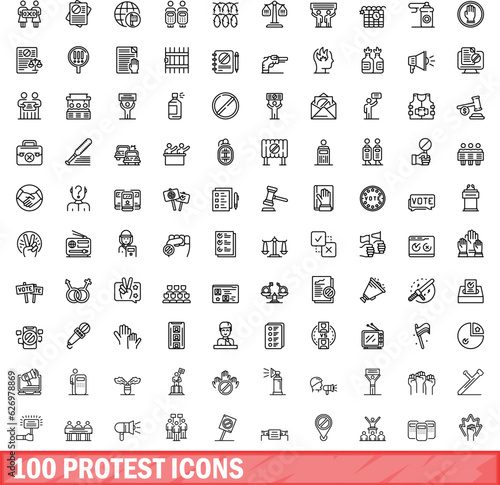100 protest icons set. Outline illustration of 100 protest icons vector set isolated on white background
