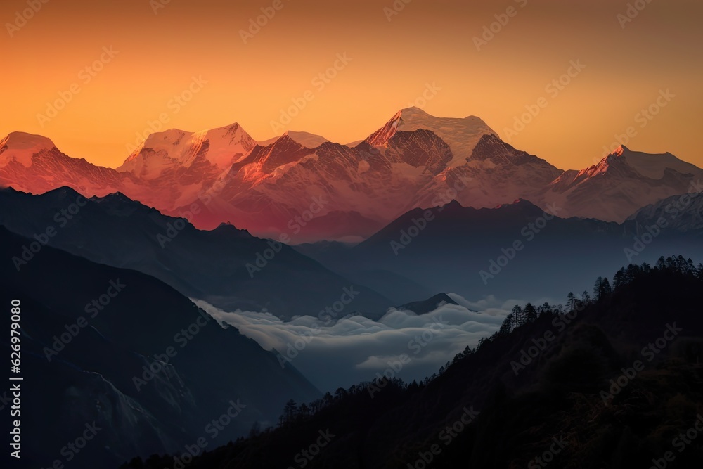 Beautiful colorful sunset over the mountain, generative artificial intelligence Beautiful colorful sunset over the mountain, generative artificial intelligence