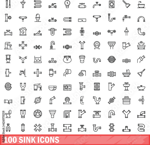 100 sink icons set. Outline illustration of 100 sink icons vector set isolated on white background