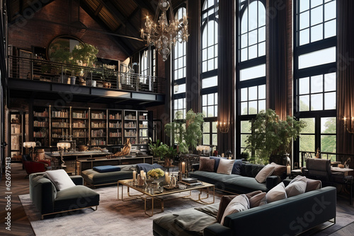 Wallpaper Mural Craft a luxurious loft apartment with plush velvet sofas, marble countertops, and crystal chandeliers, blending opulence and industrial elements to create a unique and sophisticate Generative AI Torontodigital.ca