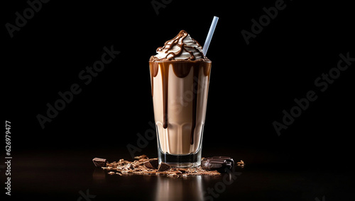 Cold drink made from milk, chocolate milkshake. AI generated