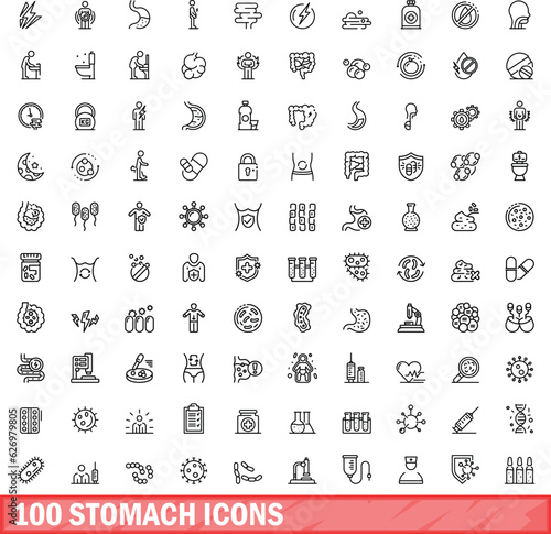 100 stomach icons set. Outline illustration of 100 stomach icons vector set isolated on white background