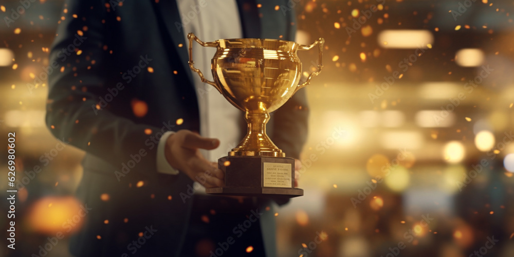 A Shimmering Golden Trophy Surrounded by Sparkling Sparks and Glitter - AI generated A Shimmering Golden Trophy Surrounded by Sparkling Sparks and Glitter - AI generated