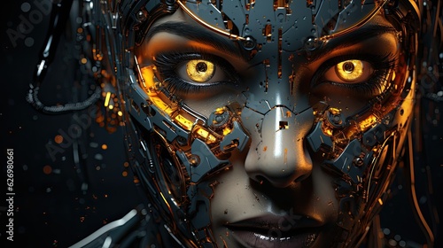 Close up of cyborg robot. technology futuristic concept. Generative AI