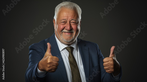 Senior man standing over isolated dark background doing happy thumbs up gesture with hand.