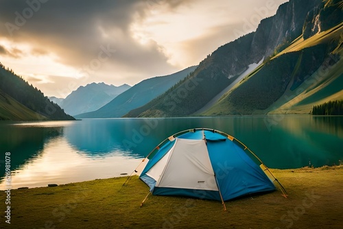 camping for picnic on the beautiful blue lake near Ganja, Azerbaijan 