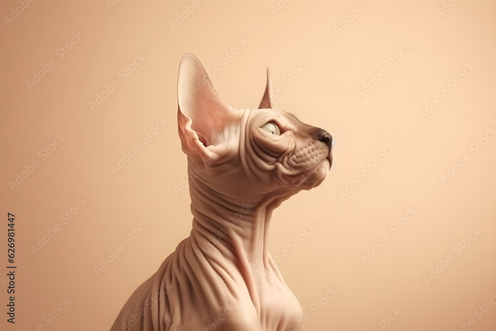 a hairless cat looking up