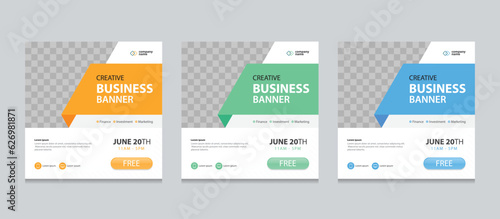 Set of Editable square business web banner design template. Suitable for social media post, instagram story and web ads. Vector illustration with Space to add pictures.