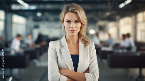 Portrait of a businesswoman with her arms crossed in her office, looking at the camera
