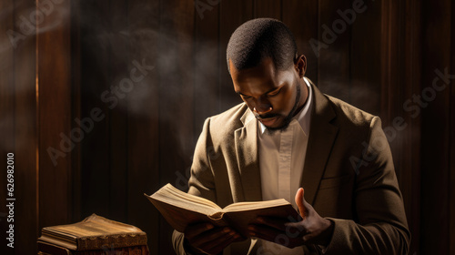Priest reads the Bible in church.