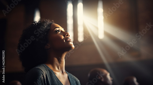 Woman during prayer in a church.