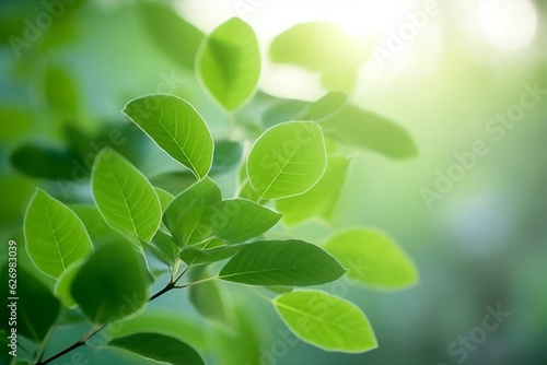 Close up green leaves with blur green background.Generative Ai.