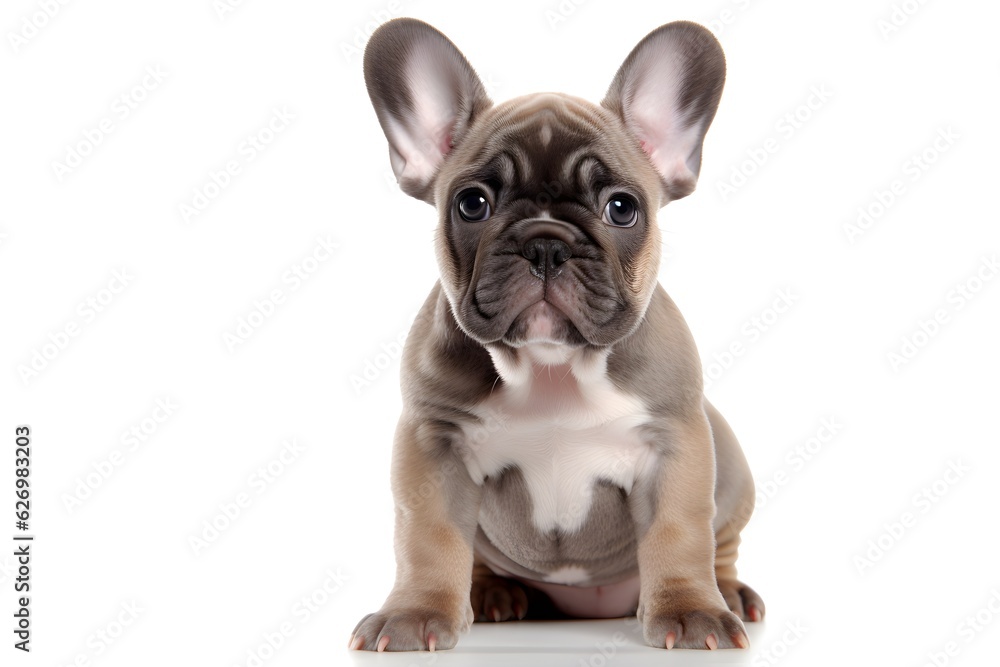 a dog sitting on a white surface