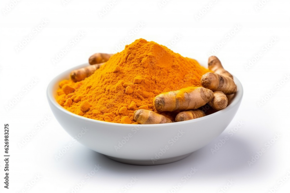 Turmeric isolated on white background.Generative Ai. Turmeric isolated on white background.Generative Ai.