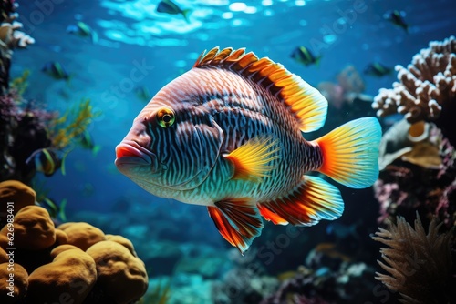 fish on coral reef underwater, AI Generated