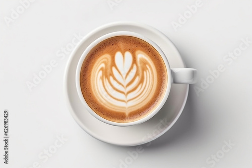 Latte coffee in whiten cup isolated on white background.Generative Ai.