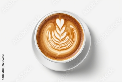 Latte coffee in whiten cup isolated on white background.Generative Ai.