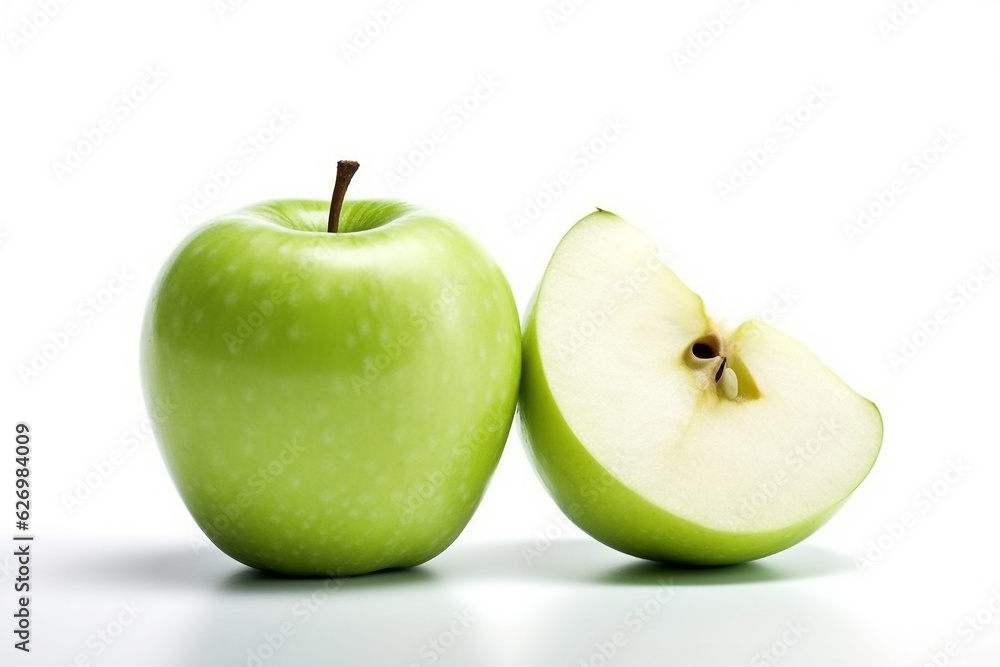 Green apple isolated on white background.Generative Ai. Green apple isolated on white background.Generative Ai.