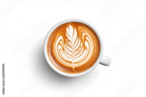 Latte coffee in whiten cup isolated on white background.Generative Ai.