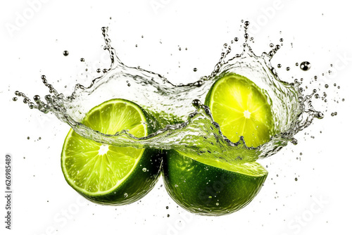 Fresh lime with water splash isolated on white background.Generative Ai.