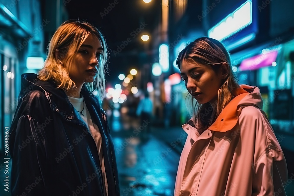 Tokyo night, friend travel in japanese street Tokyo night, friend travel in japanese street