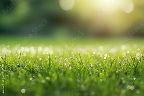 Selective focus green grass with bokeh background.Generative Ai.
