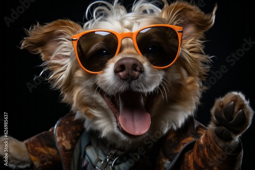 Dog grooving to music  capturing their amusing moves and the joy they bring. Generative AI