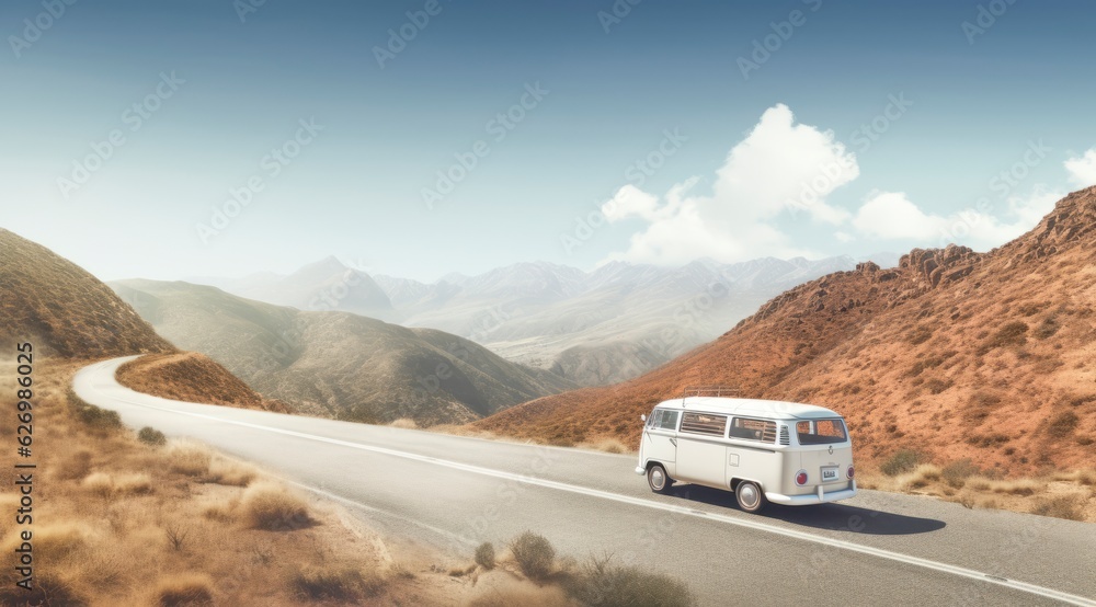 a road trip with van traveling down a beautiful country road a road trip with van traveling down a beautiful country road