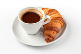 Coffee and croissant bread in basket isolated on white background.Generative Ai.