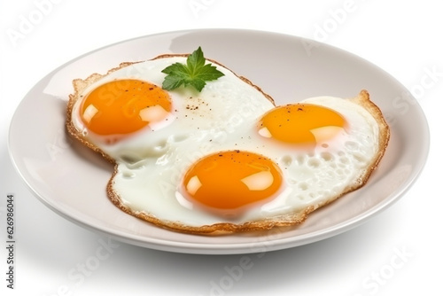 Fried eggs isolated on white background.Generative Ai.