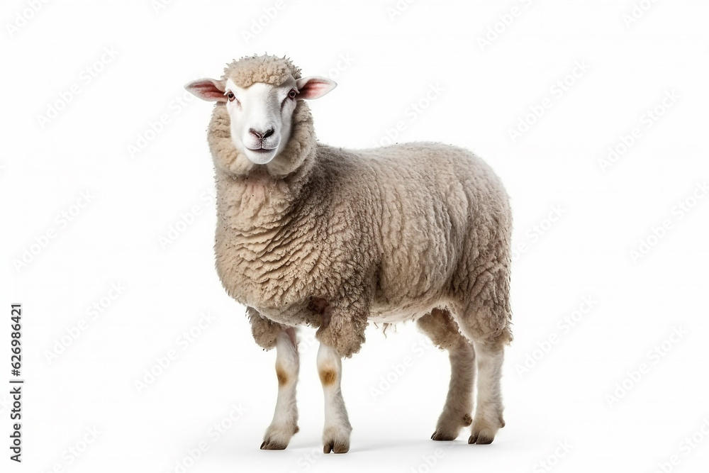 Sheep isolated on white background.Generative Ai. Sheep isolated on white background.Generative Ai.