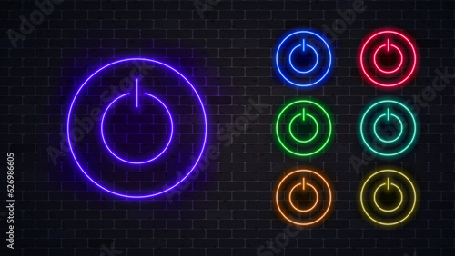 Glowing power button neon icon.