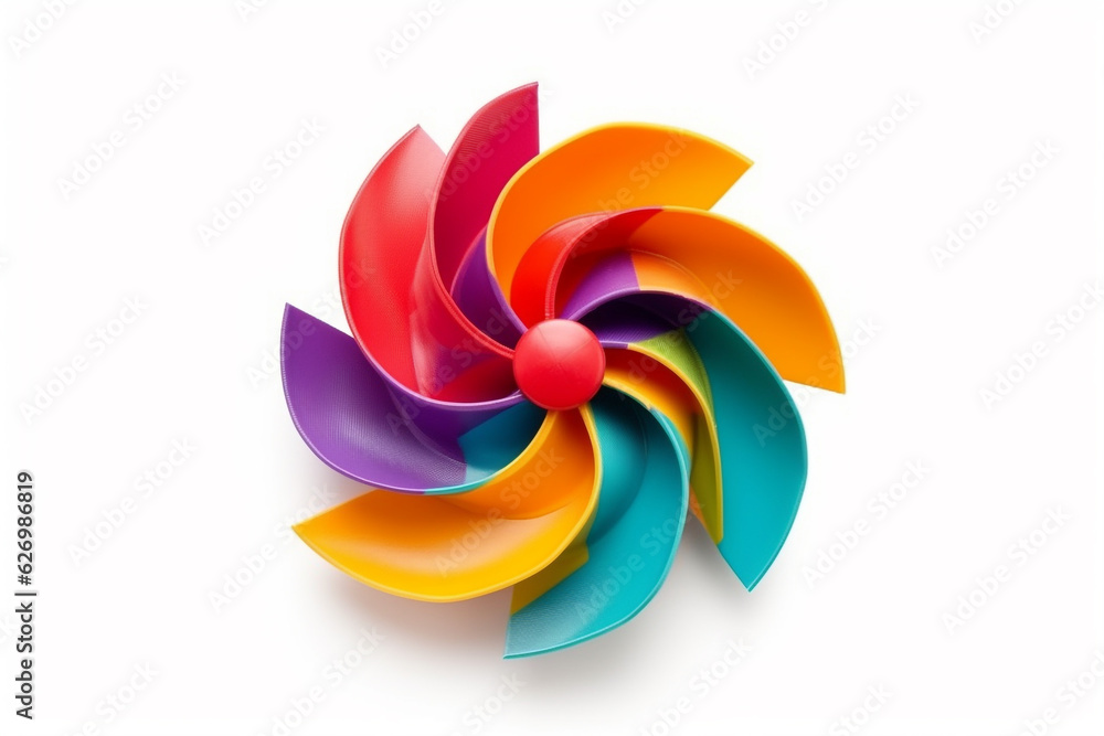 Colorful plastic windmill isolated on white background.Generative Ai. Colorful plastic windmill isolated on white background.Generative Ai.