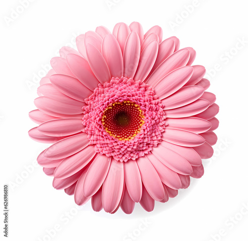 a pink gerber daisy is shown isolated on a white background