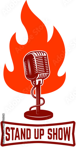 Stand up show emblem template. Design element for poster, flyer, emblem, sign. Vector illustration.