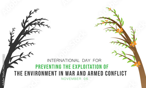 international day for preventing the exploitation of the environment in war and armed conflict. background, banner, card, poster, template. Vector illustration.