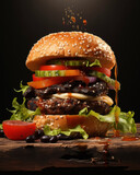 Photorealistic image of a tiered chef burger