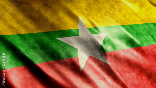 Myanmar National Grunge Flag, High Quality Grunge Flag Image