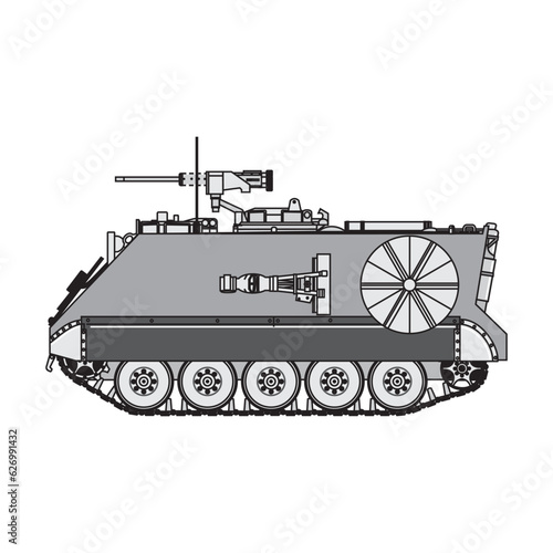 Armored personnel carrier. Vector element flat style illustration. Side view. Isolated APC on white. Military Vehicle