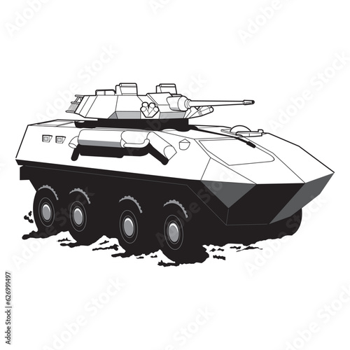 Armored personnel carrier. Vector element flat style illustration. Side view. Isolated APC on white. Military Vehicle