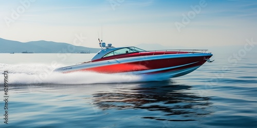 AI Generated. AI Generative. Fast speed boat ship yacht in the open sea ocean cruise vacation. Graphic Art