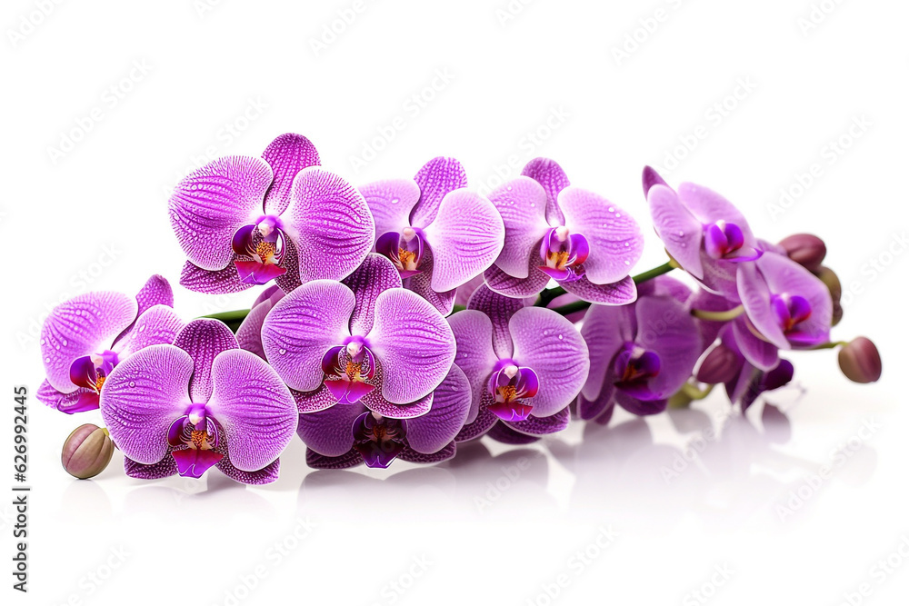 Fototapeta premium Purple orchid flowers isolated on white background.Generative Ai.