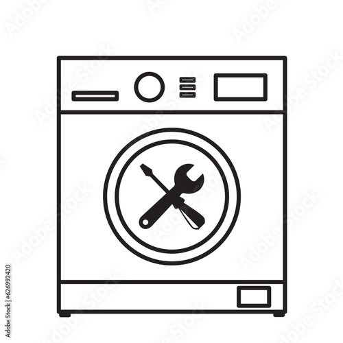 Icono de un lavavajillas con un símbolo de herramientas. Vector. Concepto: Avería