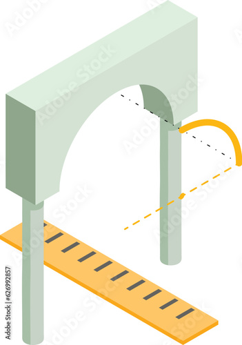 Building project icon isometric vector. Arch project and large wooden ruler icon. Designing, engineering, reconstruction