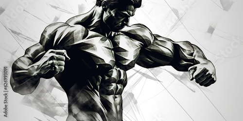 AI Generated. AI Generative. Ink drwaing design graffiti art of strong power athlete bodybuilder shape. Sport gym workout motivation graphic art illustration