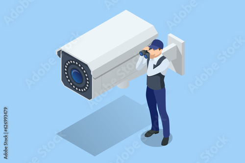 Isometric Face Recognition and Personal Identification Technologies in Street Surveillance Cameras. Face Recognized Accurately With Intellectual Learning System. Camera with face recognition.
