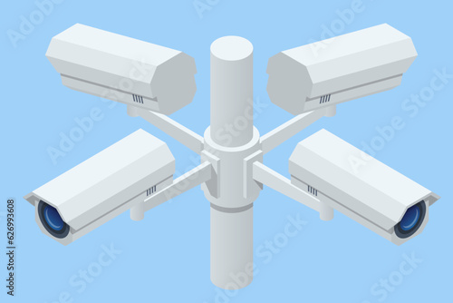 Isometric Face Recognition and Personal Identification Technologies in Street Surveillance Cameras. Face Recognized Accurately With Intellectual Learning System. Camera with face recognition.