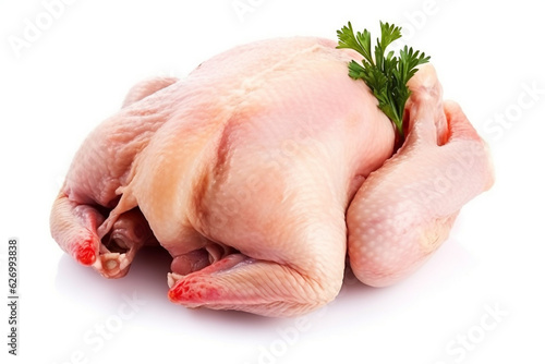 Fresh raw chicken isolated on white background.Generative Ai.