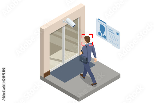 Isometric Face Recognition and Personal Identification Technologies in Street Surveillance Cameras. Face Recognized Accurately With Intellectual Learning System. Camera with face recognition.